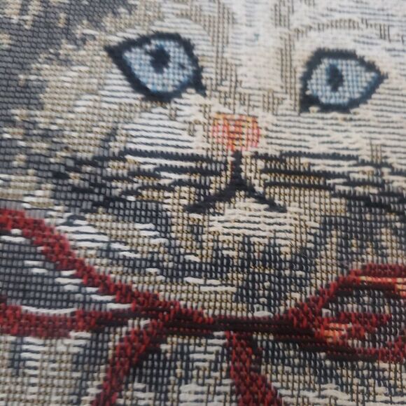 Vintage Needlepoint Kittens Christmas Holiday Presents Cat Throw Decor Pillow - Picture 2 of 6